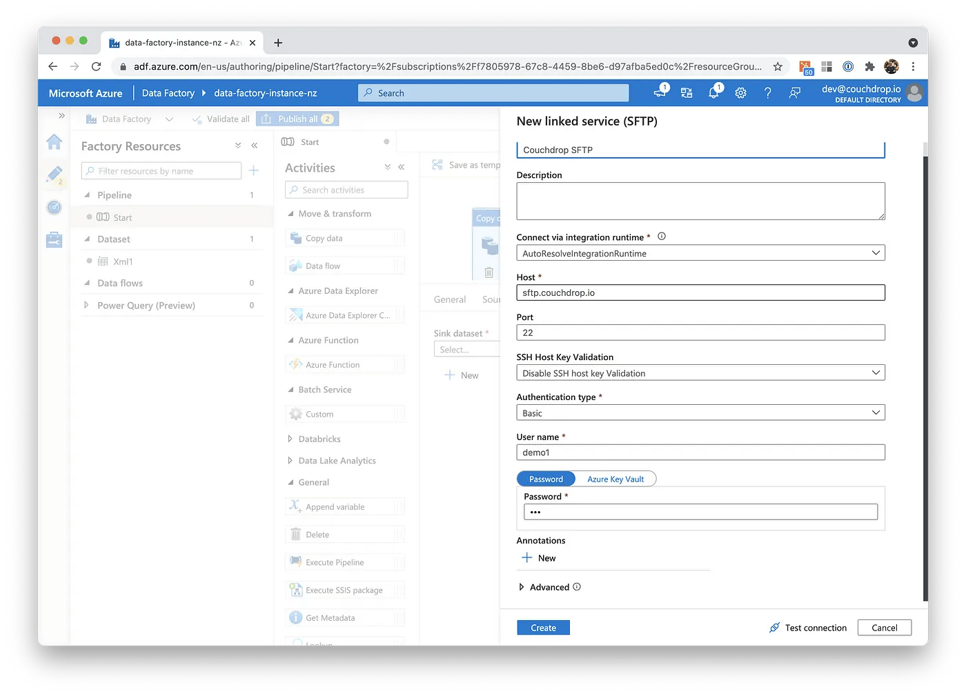 Couchdrop SFTP in Data Factory