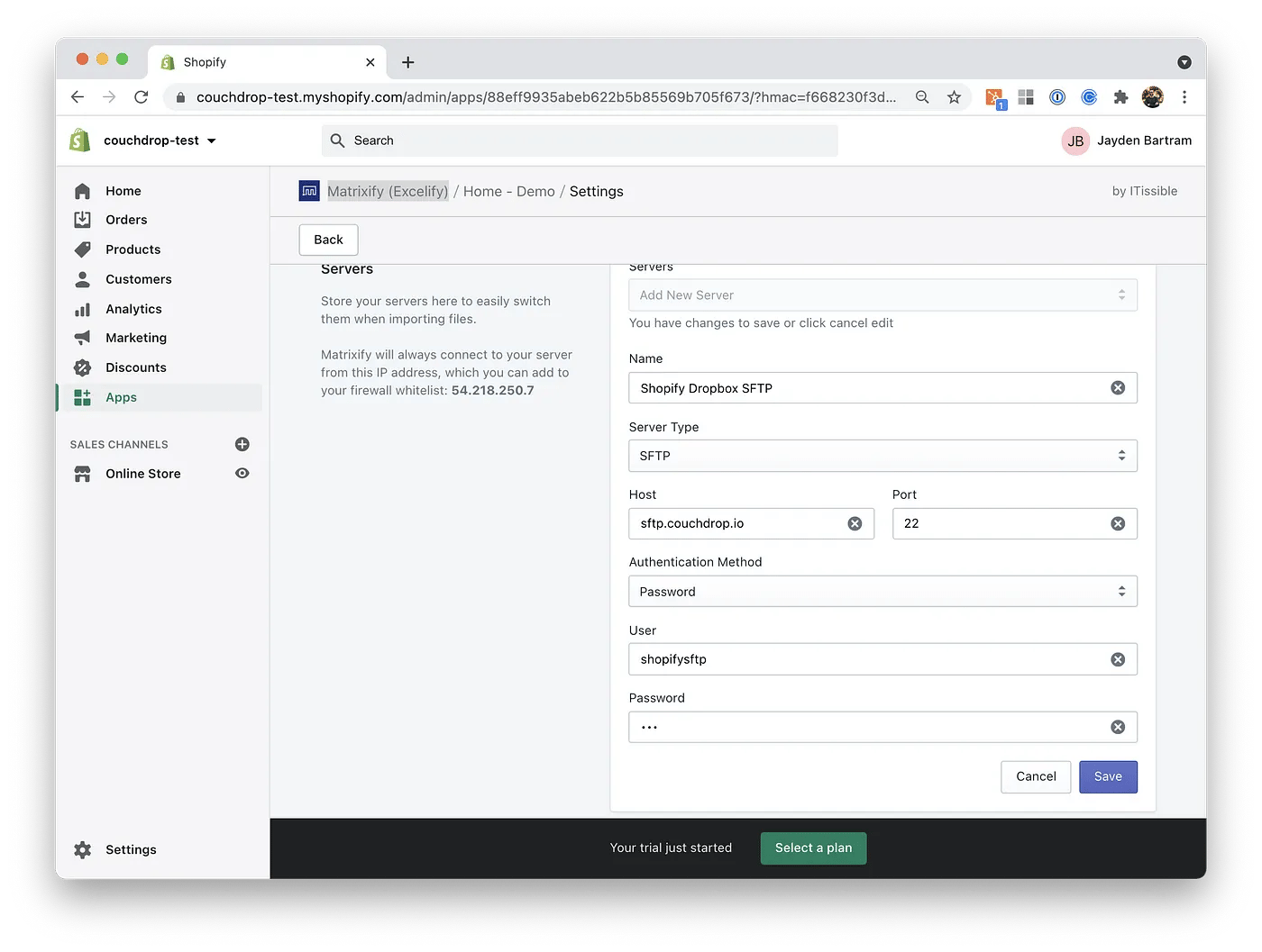 Exporting Shopify data via SFTP