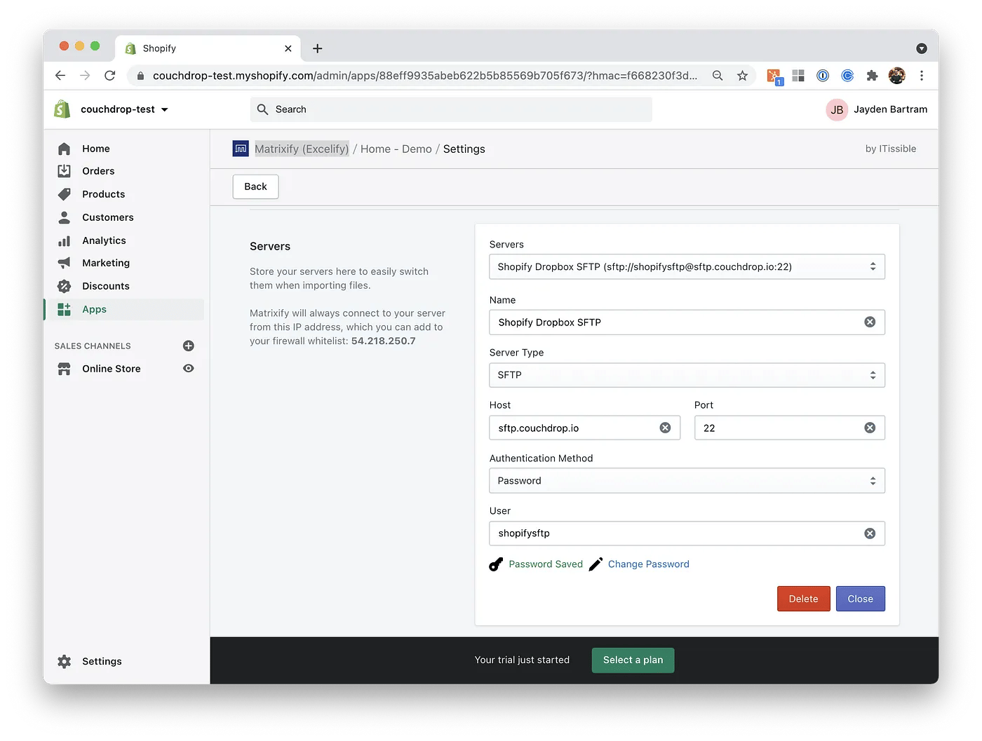 Shopify SFTP successful connection