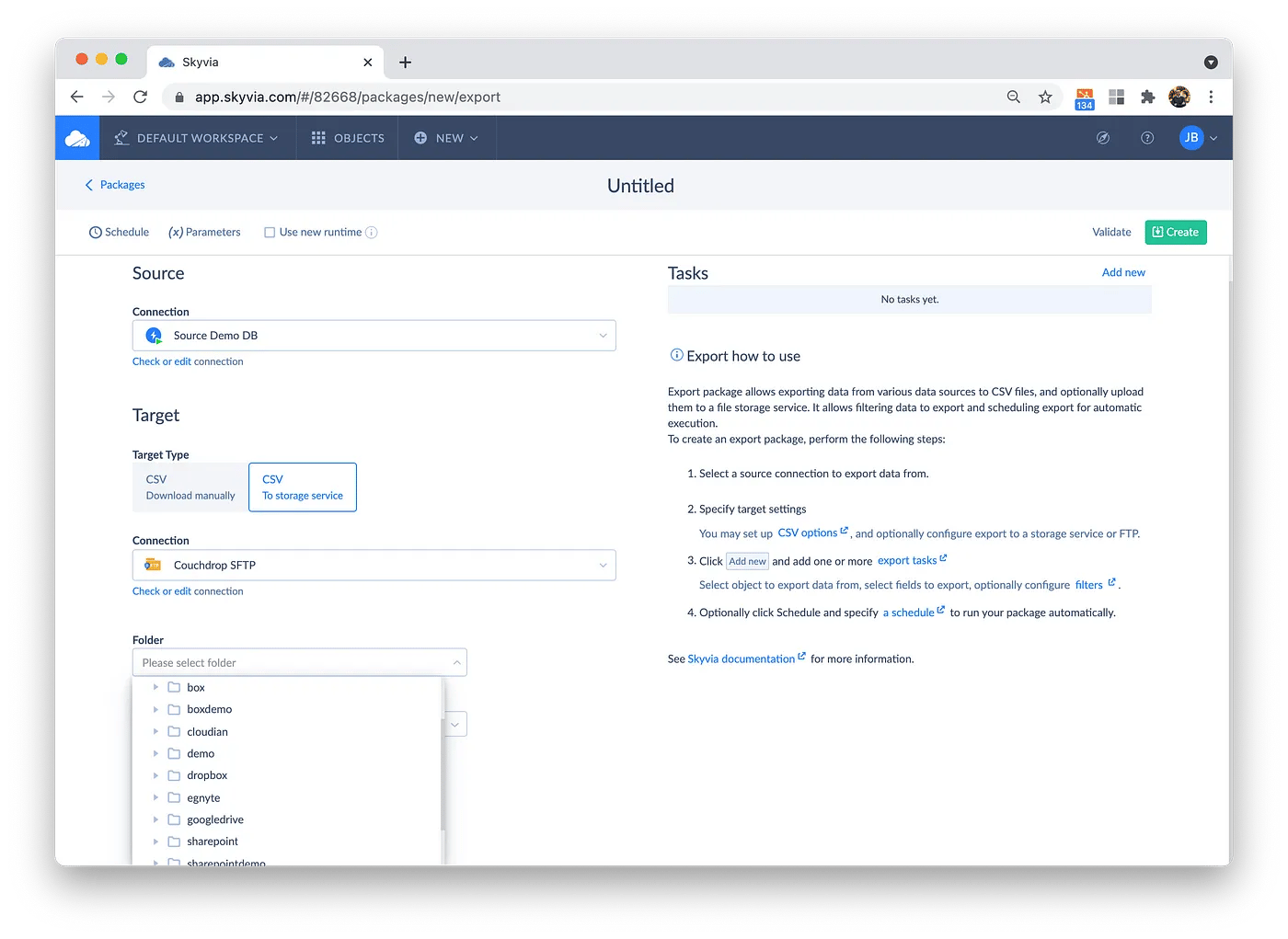 Skyvia Connecting to an SFTP Source