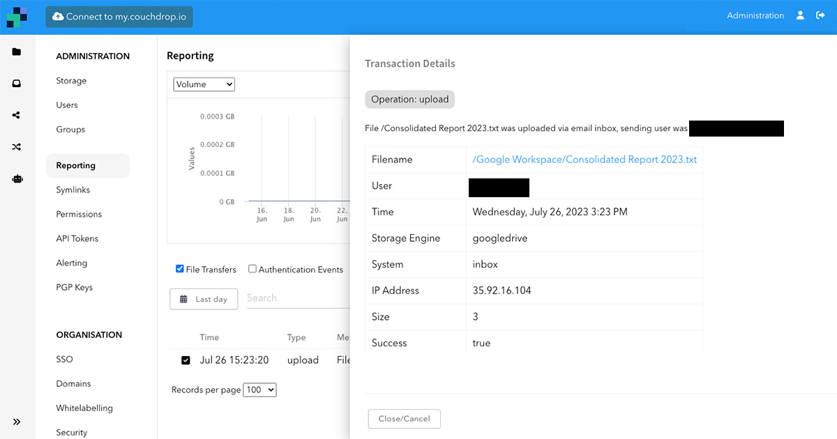 Couchdrop audit log