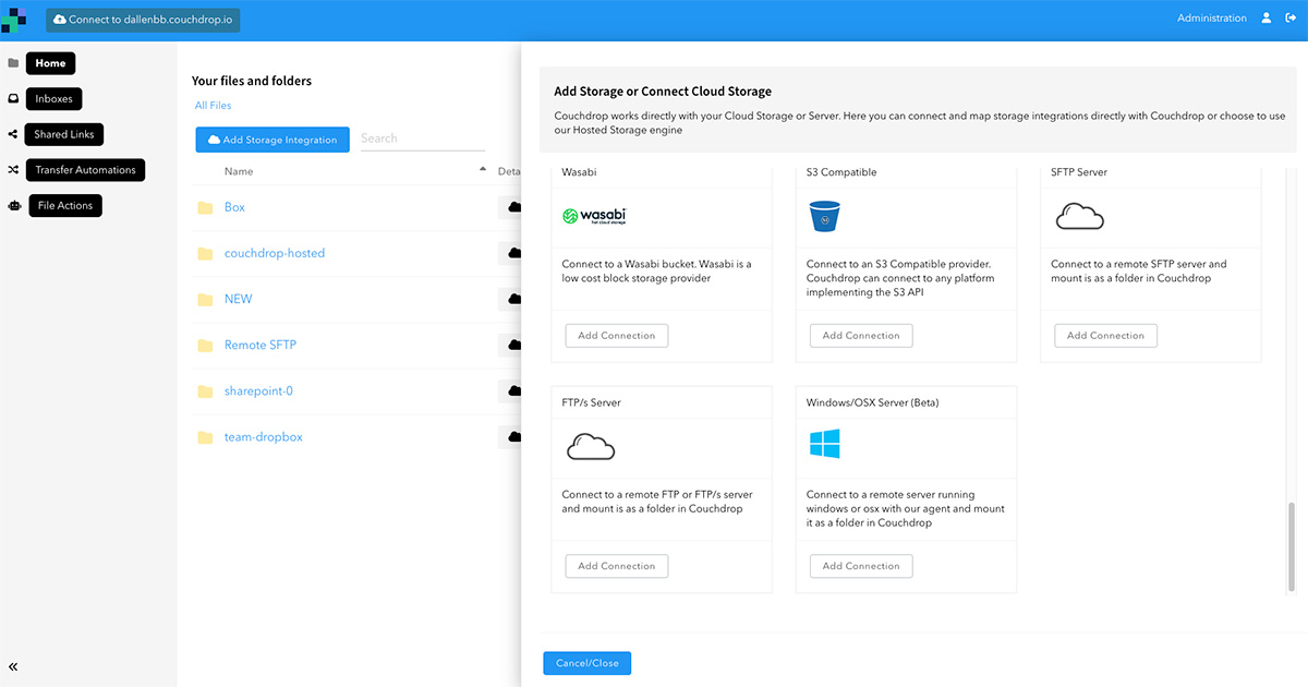 Couchdrop accessing storage connections