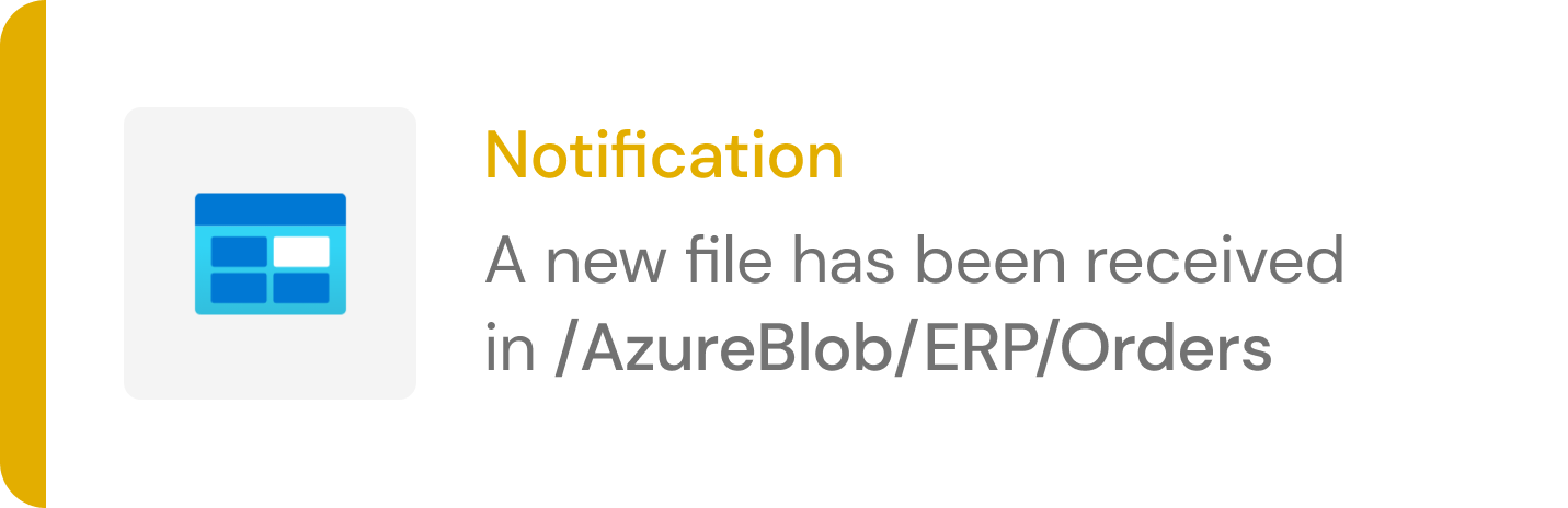 Notification example showing a new file has been received in Azure