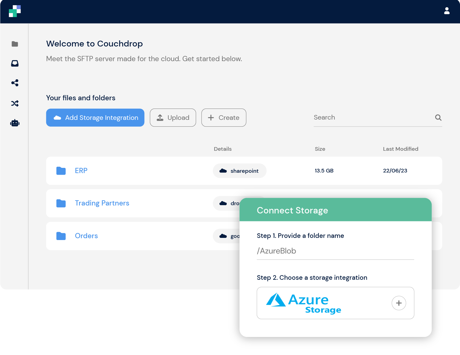 Couchdrop SFTP to Azure Dashboard