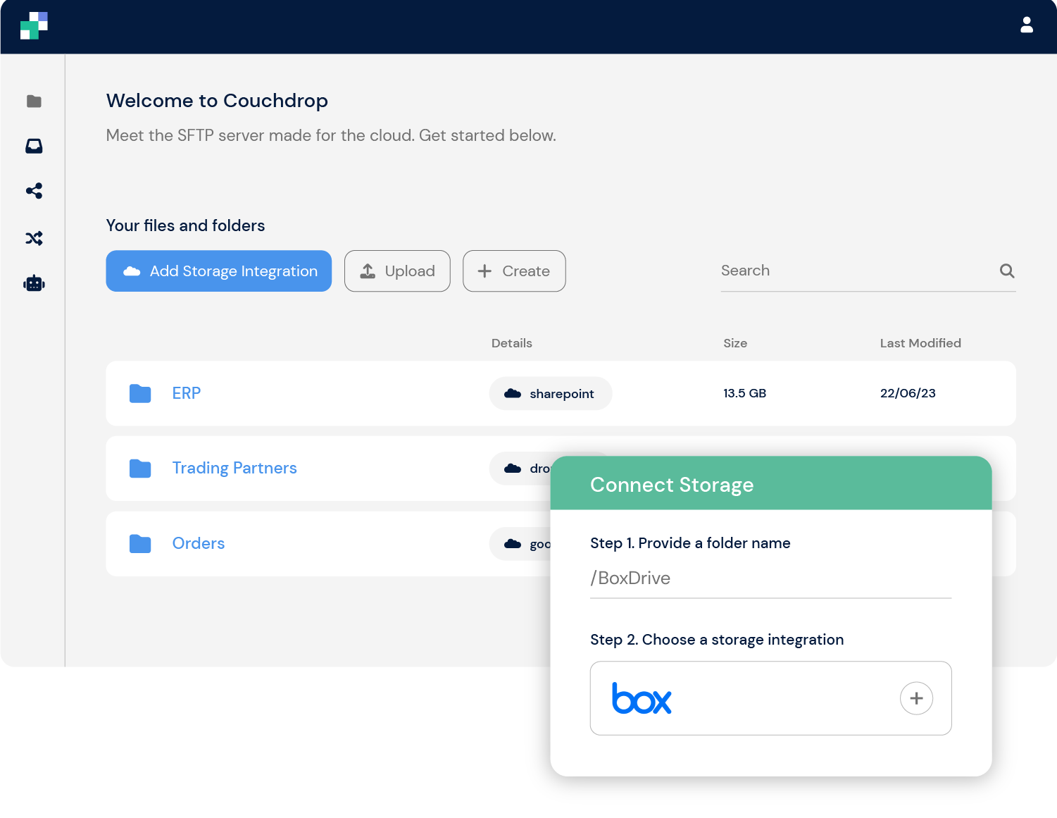 Couchdrop SFTP to Box Dashboard