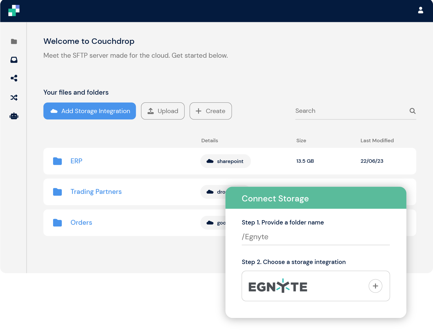 Couchdrop SFTP to Egnyte Dashboard