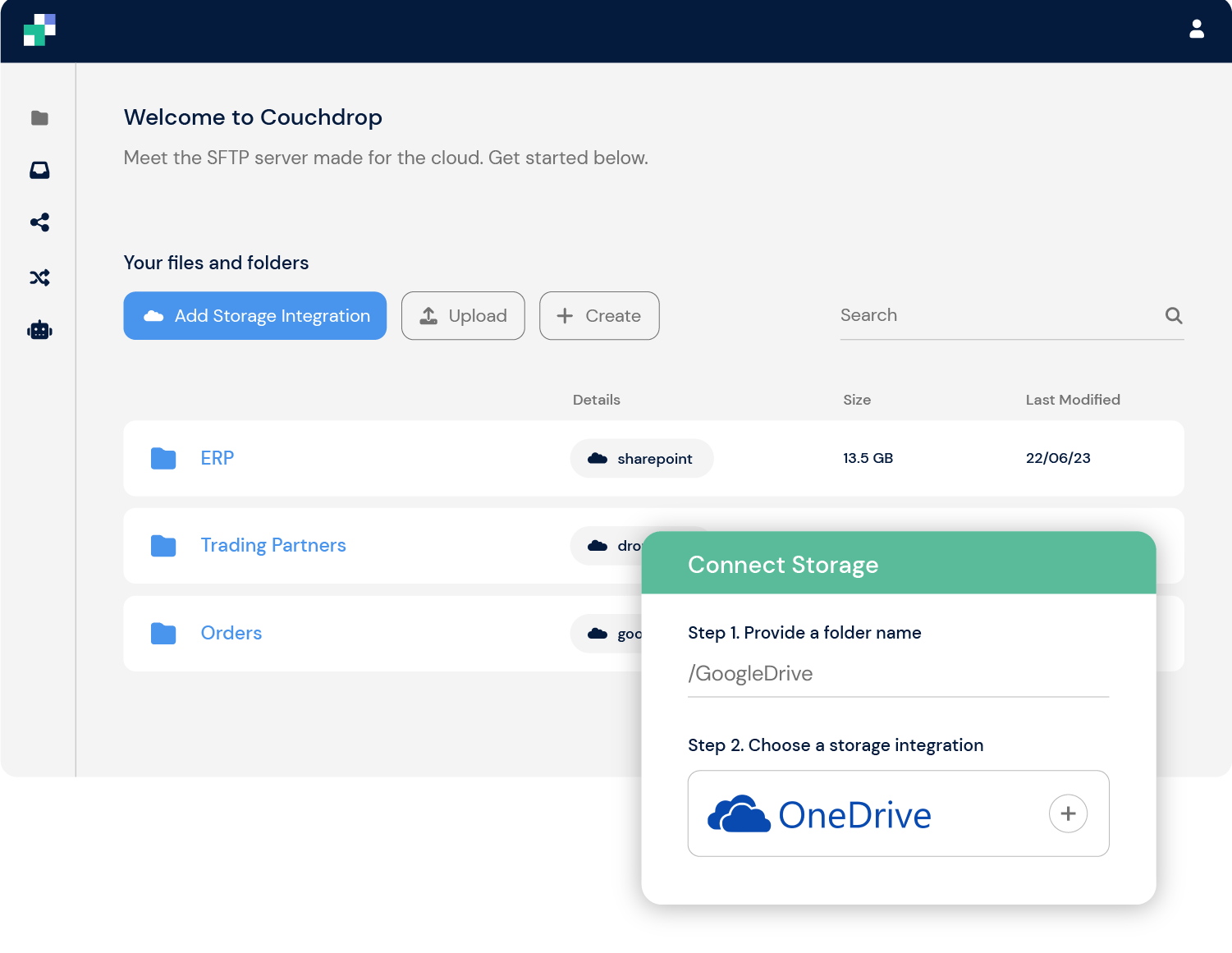 Couchdrop SFTP to OneDrive Dashboard