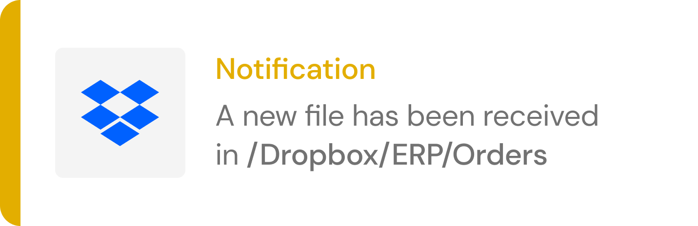 Notification example showing a new file has been received in Dropbox