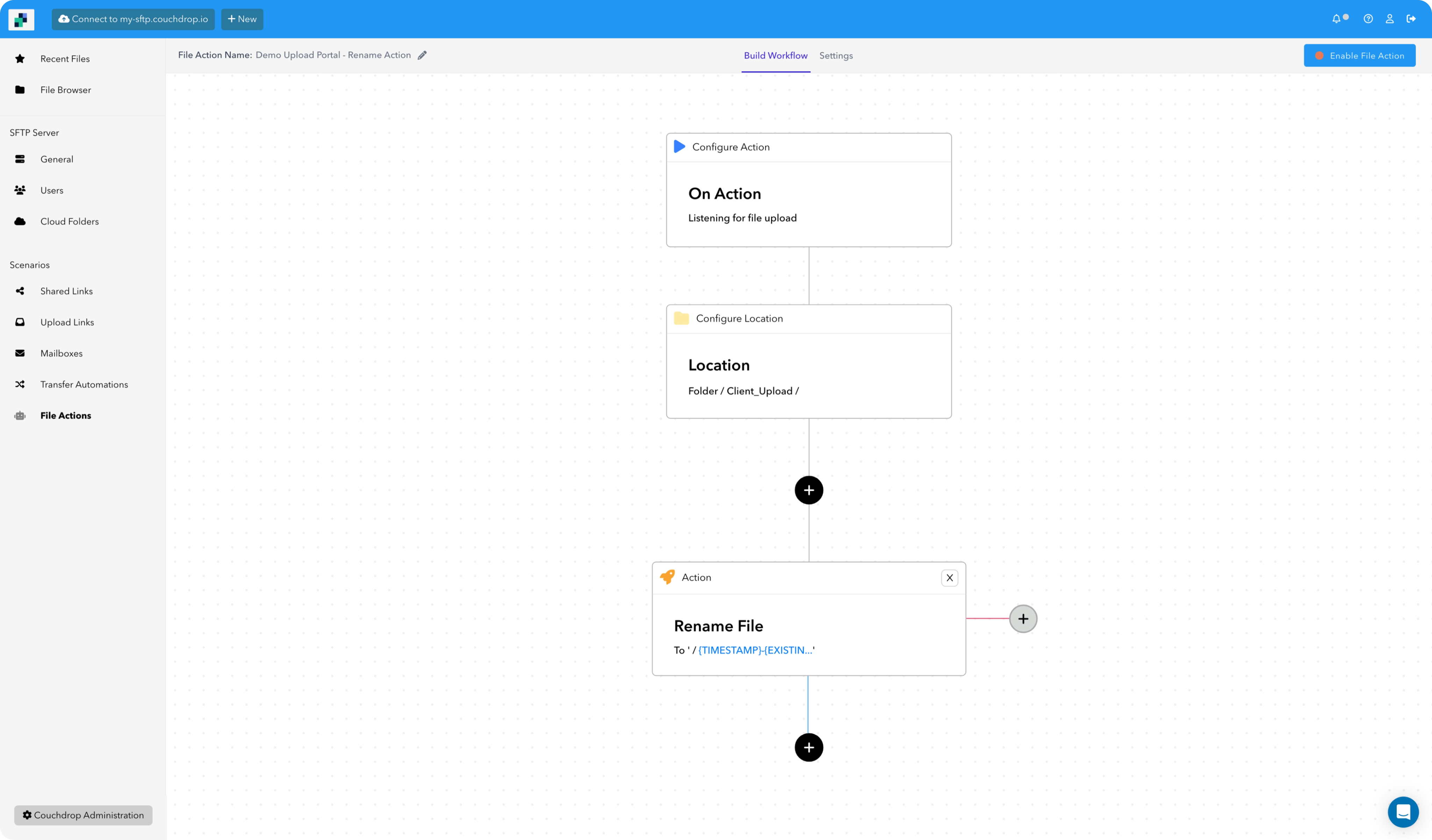 no-code file transfer workflow builder