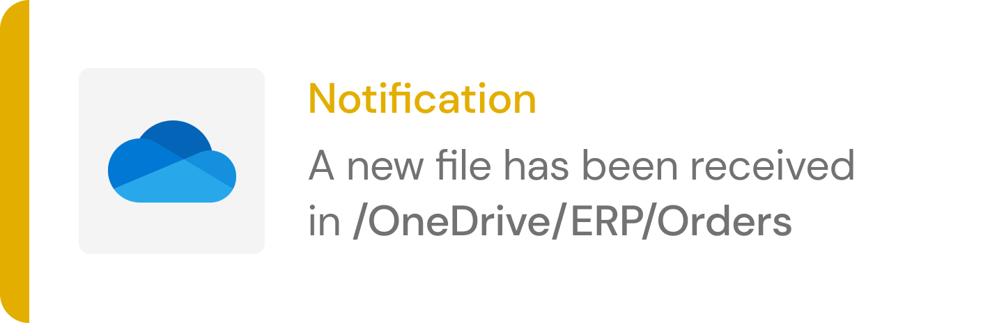 Notification example showing a new file has been received in OneDrive