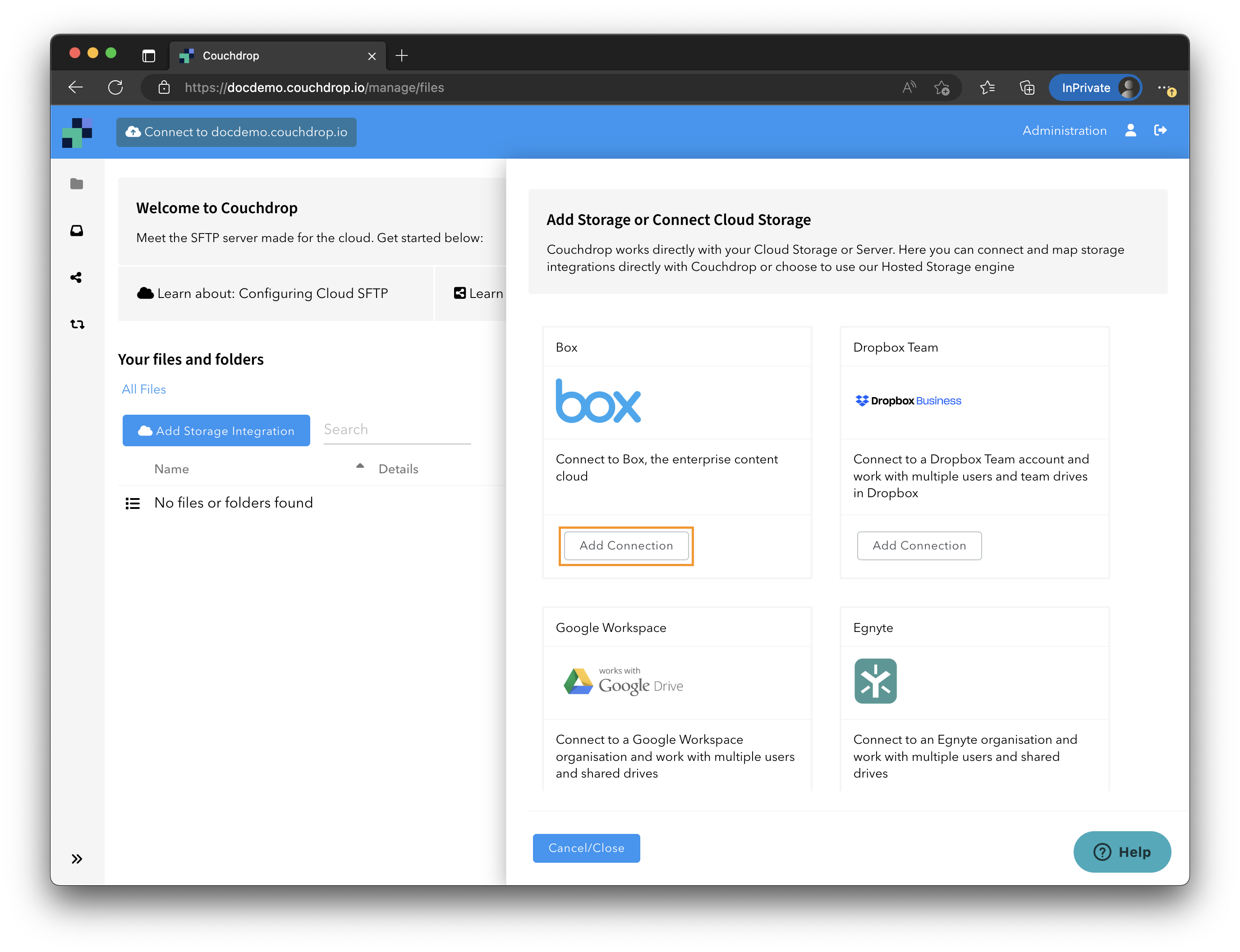 Egnyte SFTP connection in Couchdrop